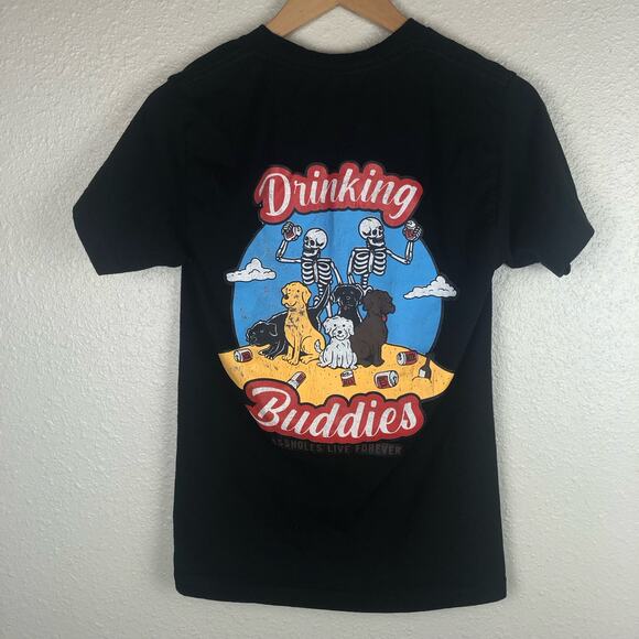 Linda Finegold ALF Live Forever Drinking Buddies Skeletons & Dogs Graphic Shirt - Picture 4 of 8